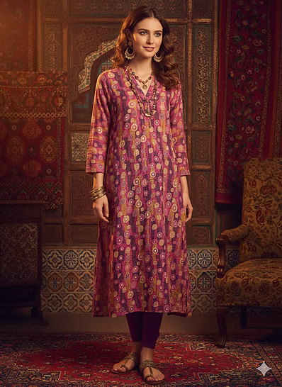 Rosewood Printed A-Line Kurta