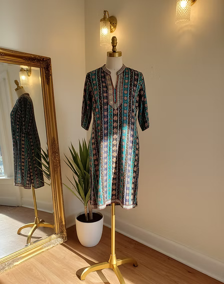 Teal Geometric Print Kurta