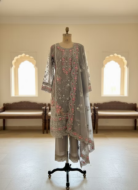 Ash Blossom Embroidered Luxury Suit