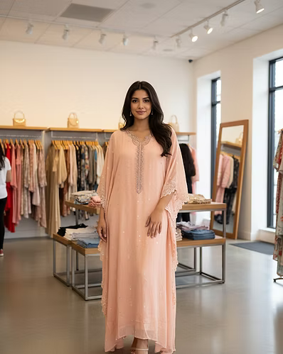 Peach Embellished Kaftan