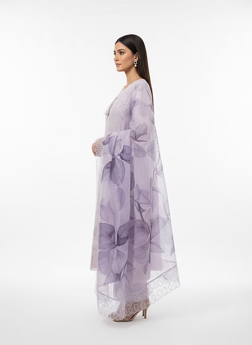 Lilac Organza Floral Kurta Set
