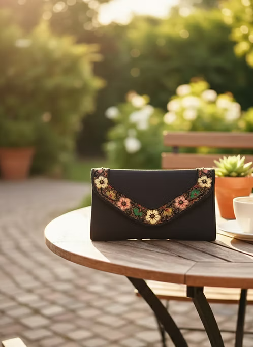 Midnight Bloom Embroidered Clutch