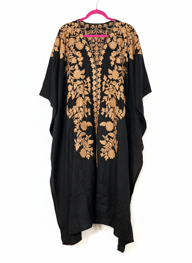 Gold Zari Embroidered Black Kaftan