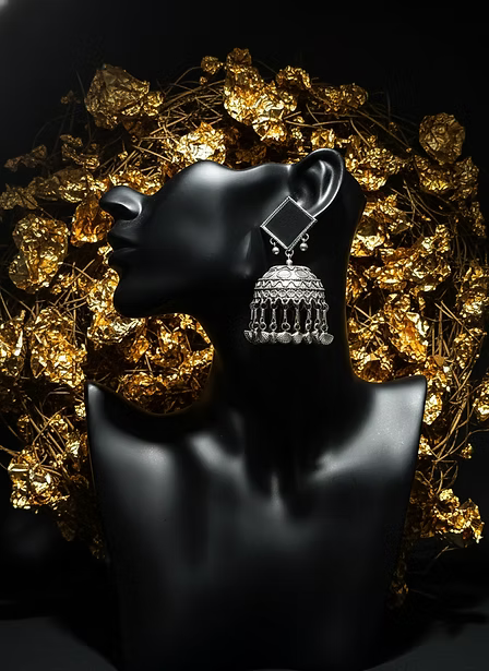 Royal Reflection Oxidized Jhumkas