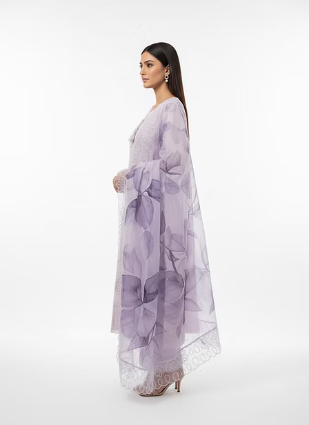 Lilac Organza Floral Kurta Set