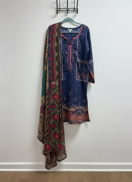 Royal Blue Suit with Printed Dupatta