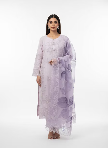 Lilac Organza Floral Kurta Set