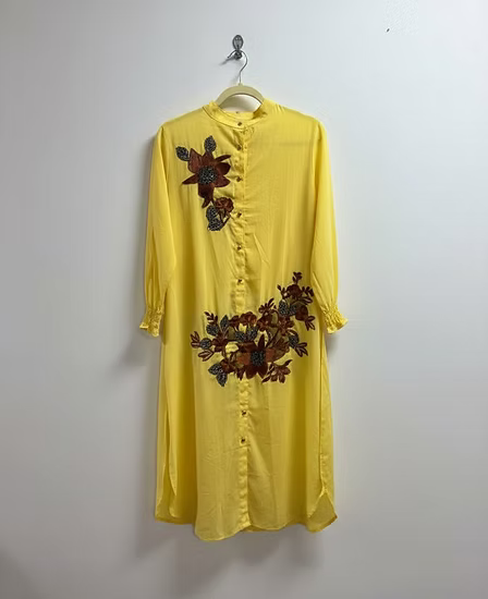 Mustard Yellow Floral Embroidered Kurta