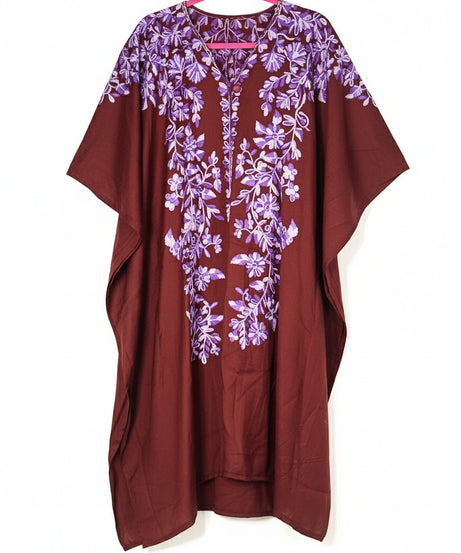 Maroon Floral Embroidered Kaftan Dress