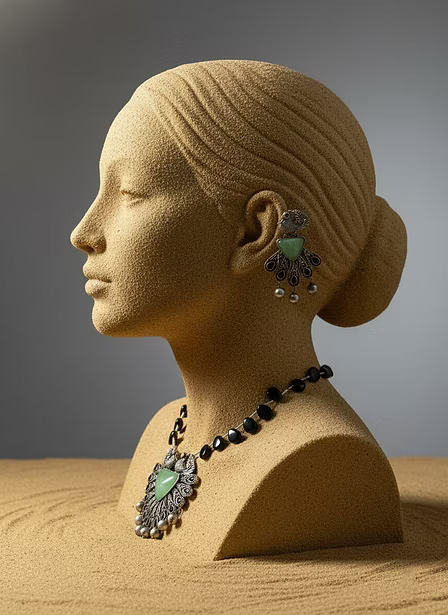 Oxidized Peacock & Black Onyx Style Necklace Set