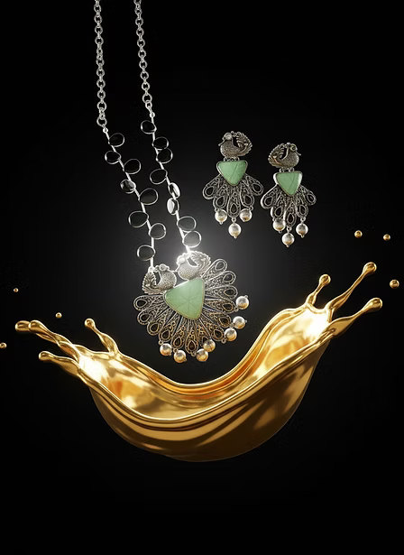 Oxidized Peacock & Black Onyx Style Necklace Set