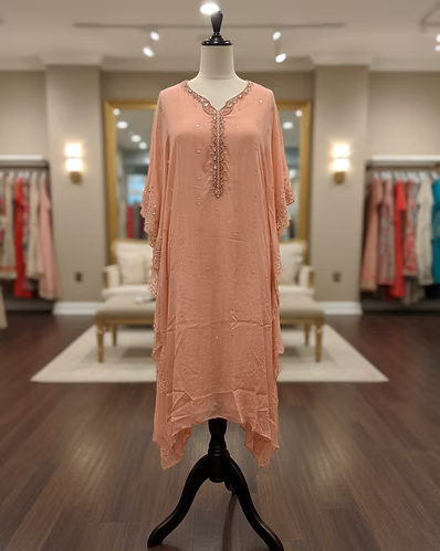 Peach Embellished Kaftan