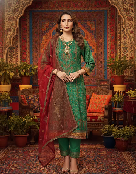 Emerald Weave Designer Three-Piece Suit