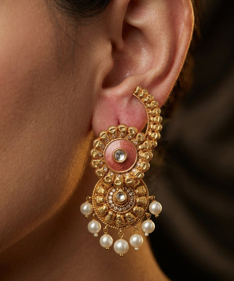 Antique Gold Bahubali / Jhumka Ear Cuff Set