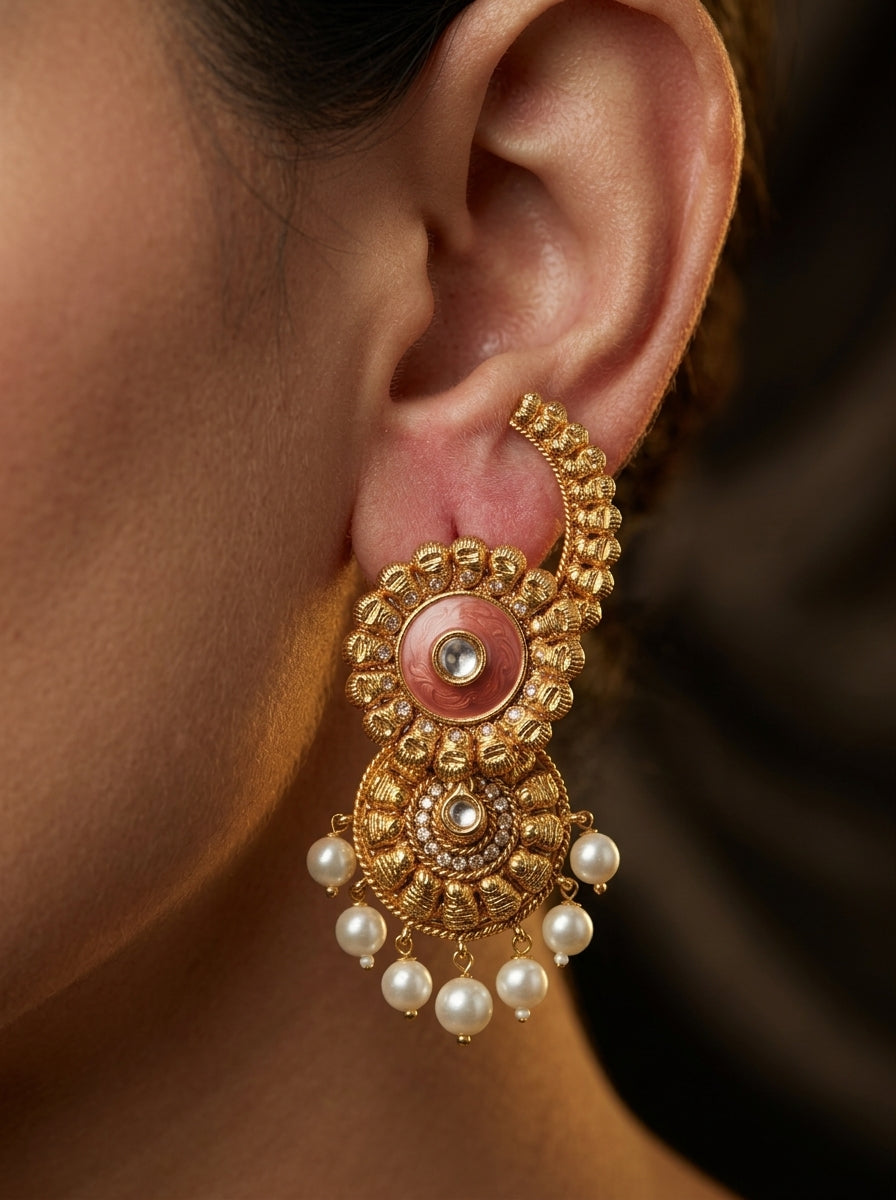 Antique Gold Bahubali / Jhumka Ear Cuff Set