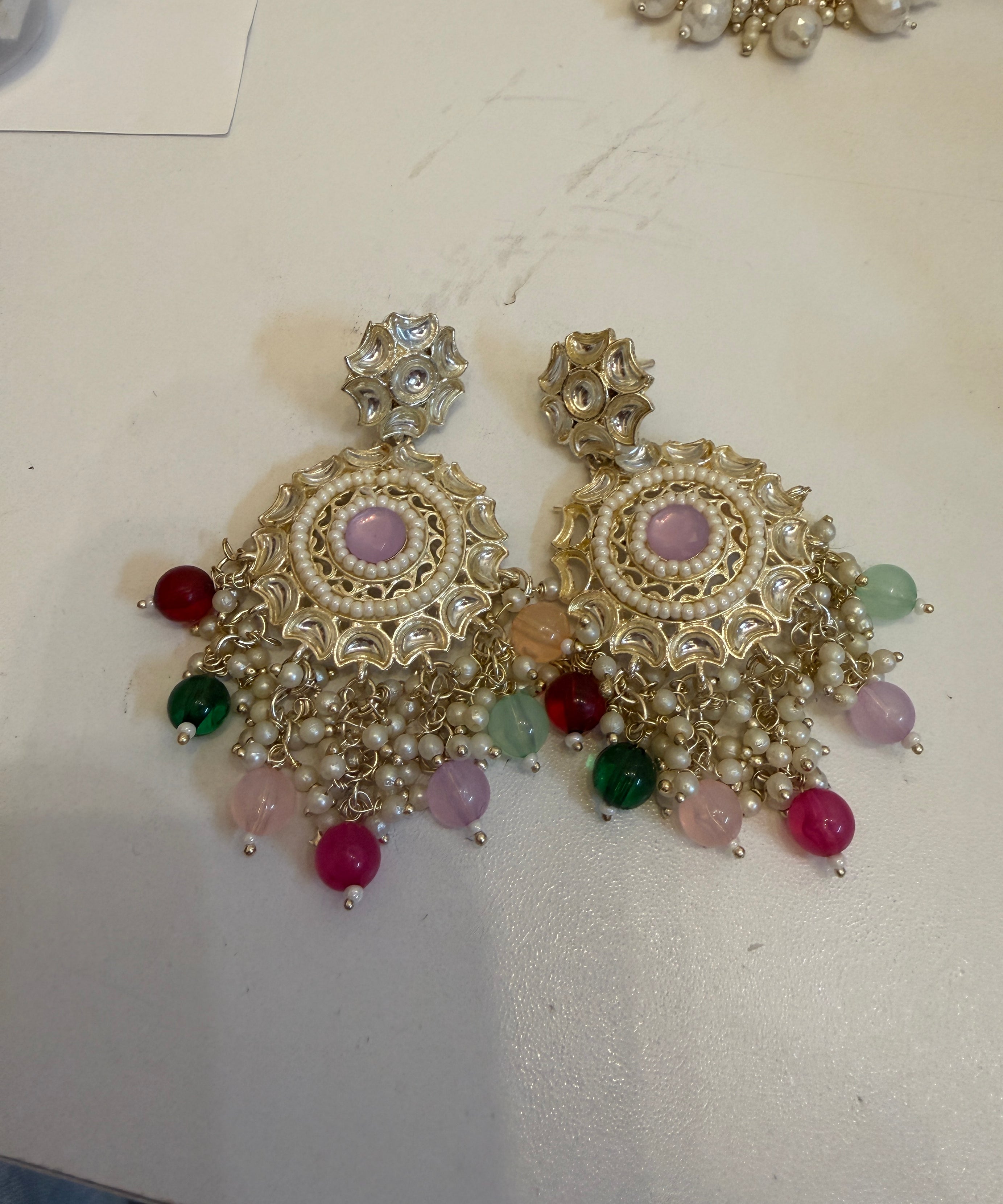Gold kundan chandbali — multicolor beads