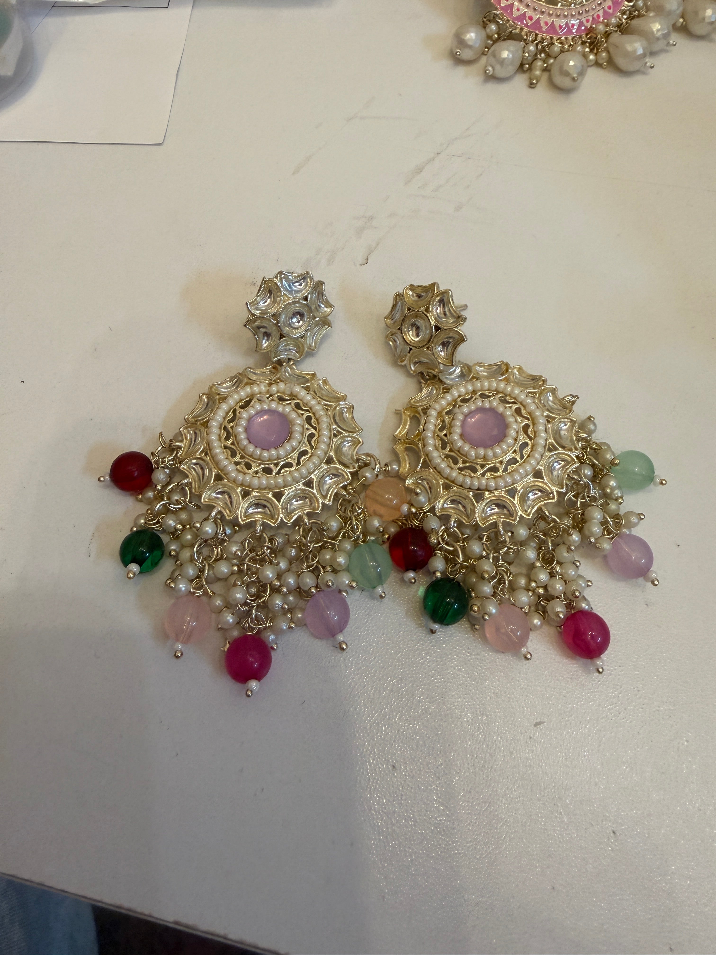Gold kundan chandbali — multicolor beads