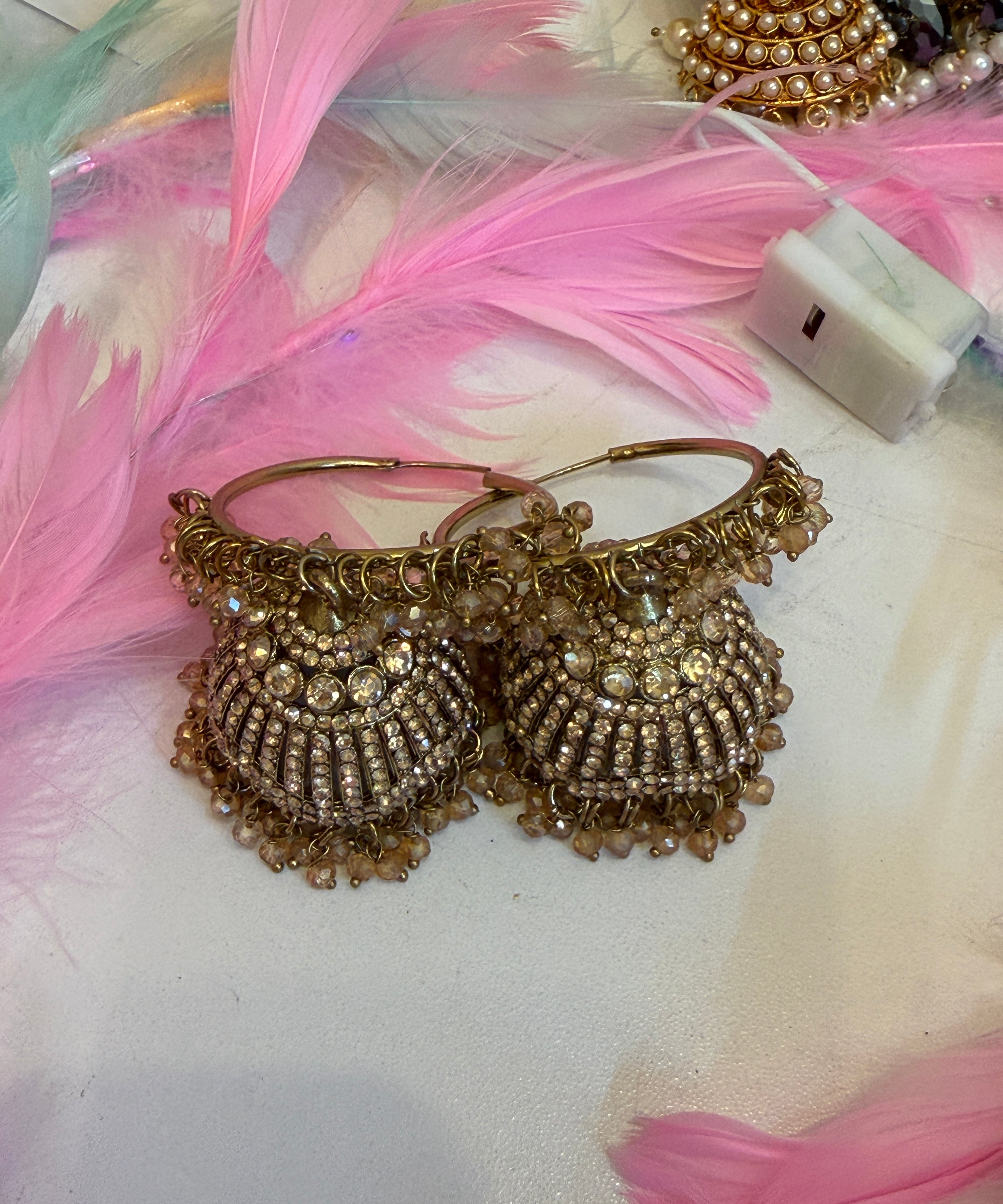 Champagne Crystal Jhumka Hoop Earrings (Bali Style)