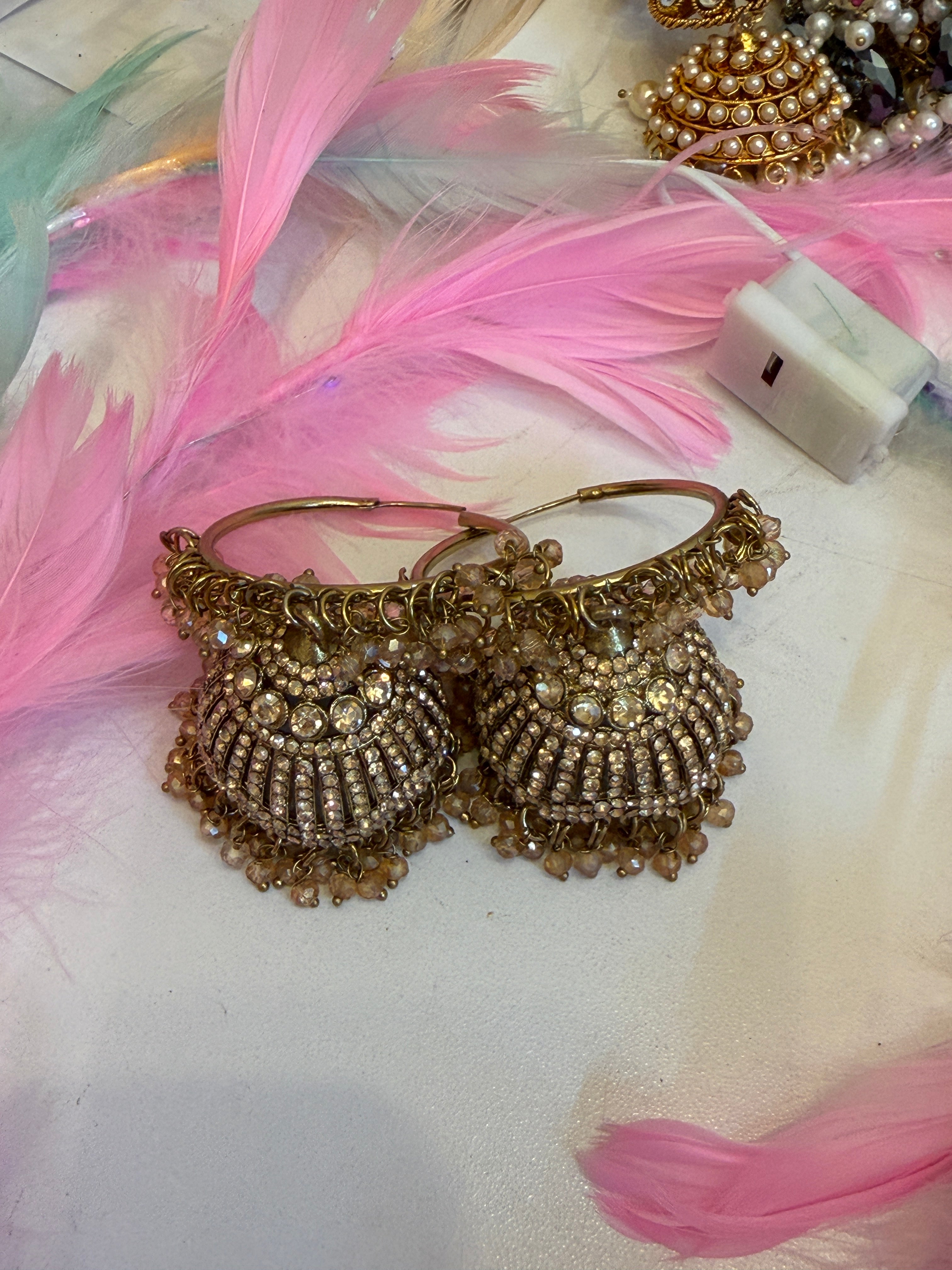 Champagne Crystal Jhumka Hoop Earrings (Bali Style)