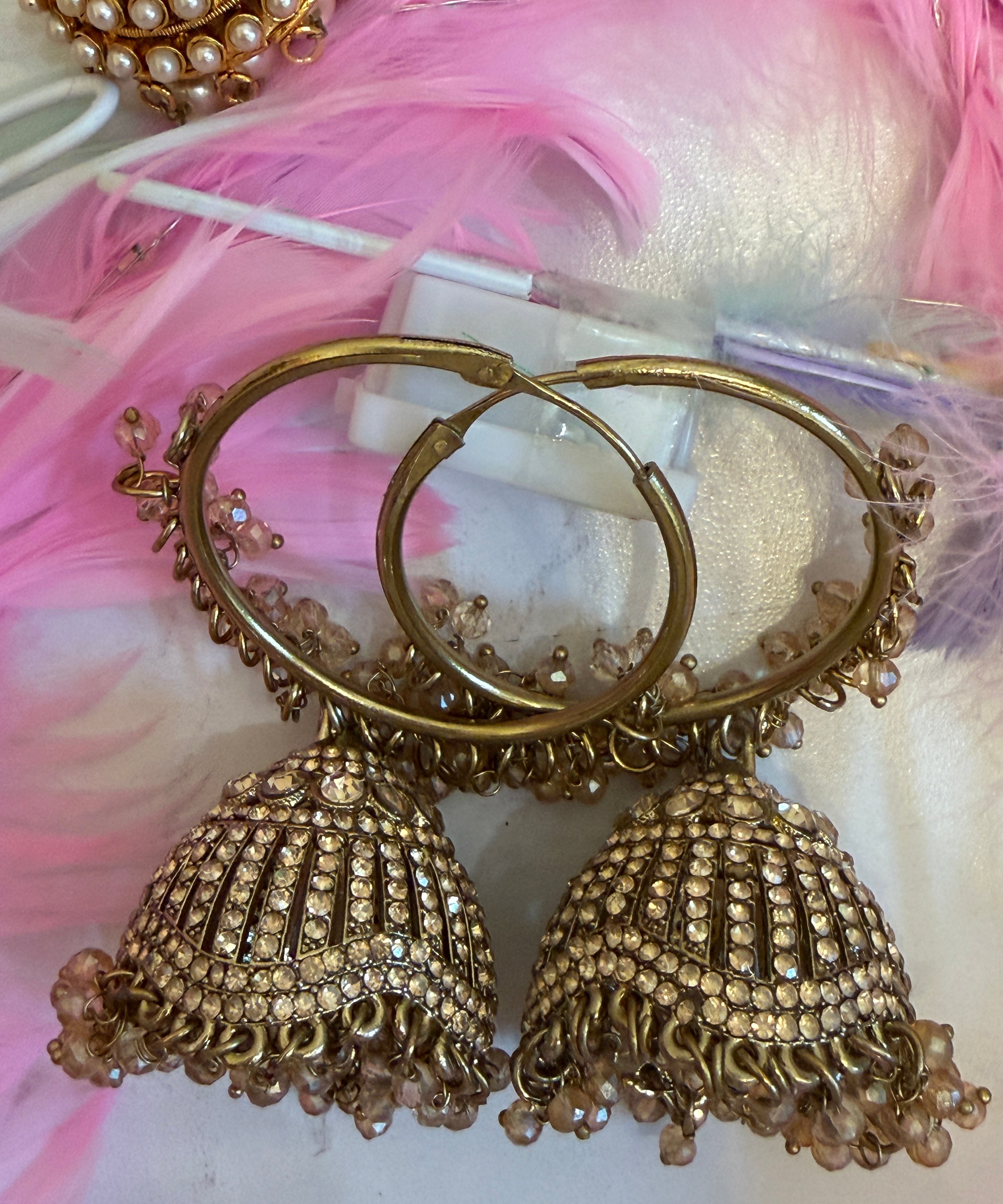 Champagne Crystal Jhumka Hoop Earrings (Bali Style)