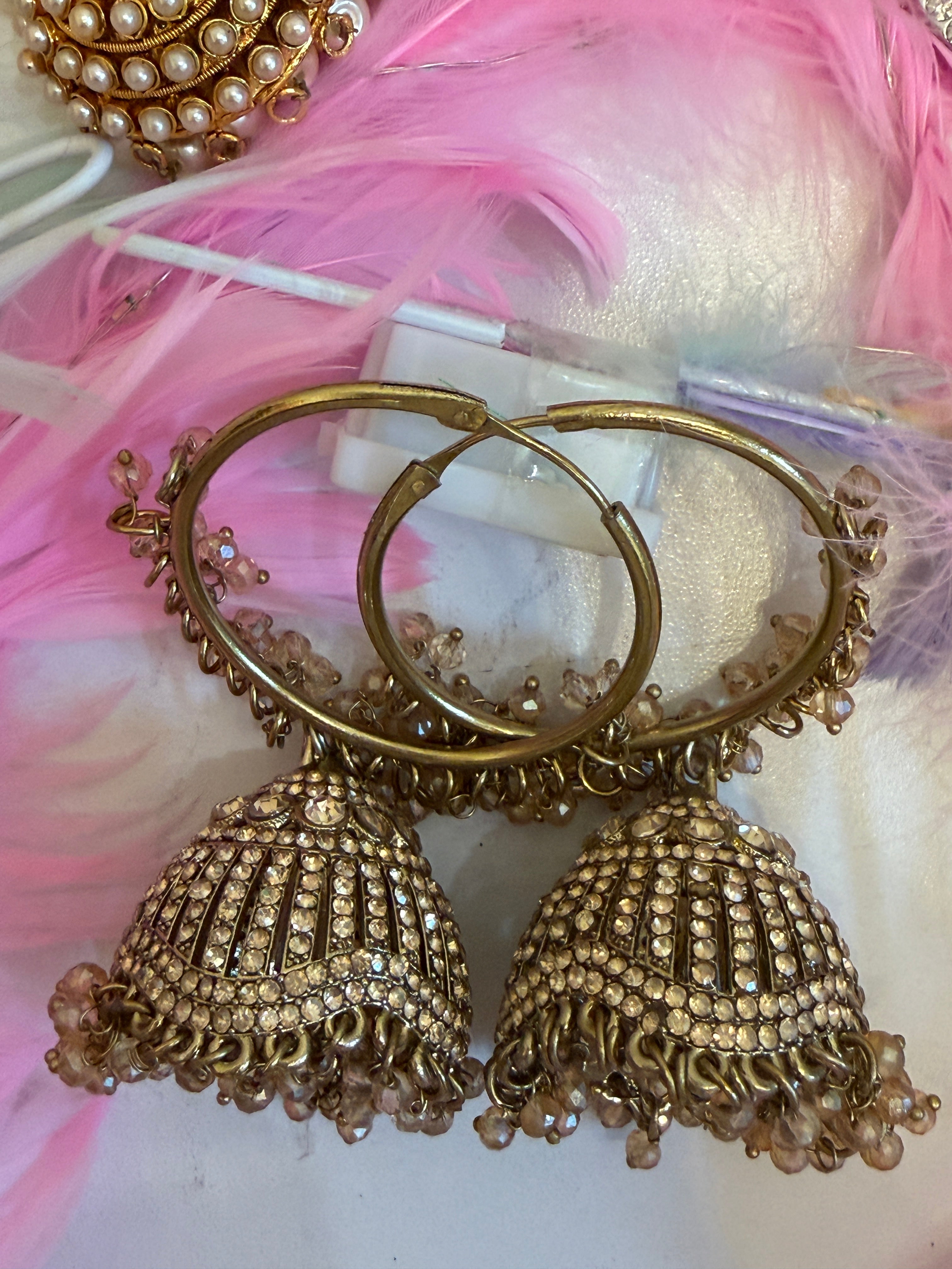 Champagne Crystal Jhumka Hoop Earrings (Bali Style)