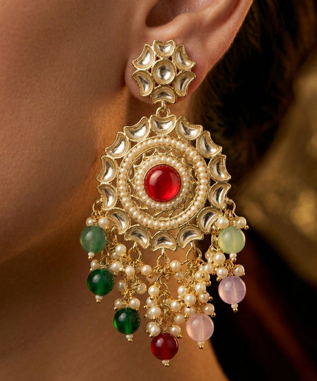 Gold kundan chandbali — multicolor beads