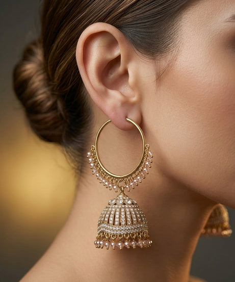 Champagne Crystal Jhumka Hoop Earrings (Bali Style)