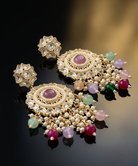Gold kundan chandbali — multicolor beads