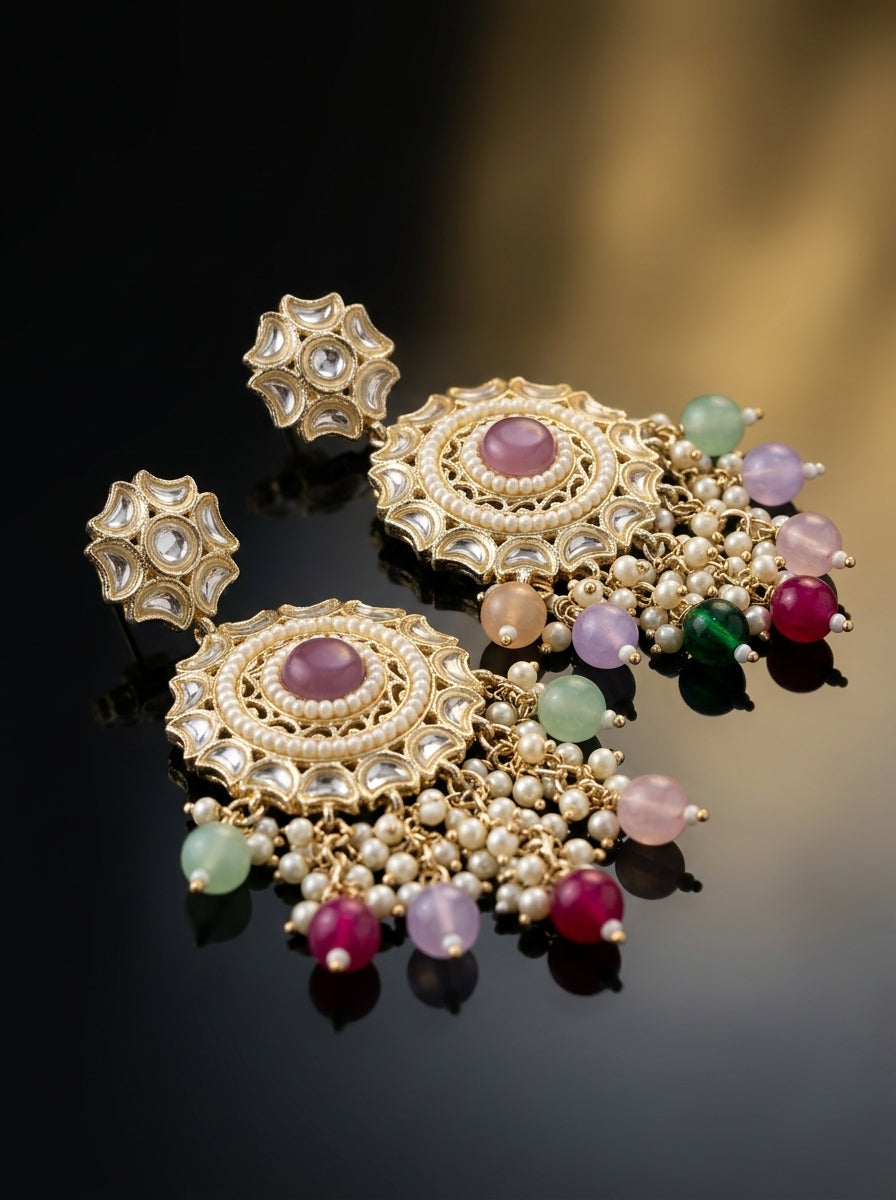 Gold kundan chandbali — multicolor beads