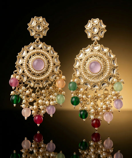 Gold kundan chandbali — multicolor beads