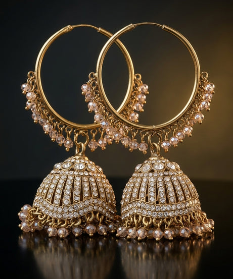 Champagne Crystal Jhumka Hoop Earrings (Bali Style)