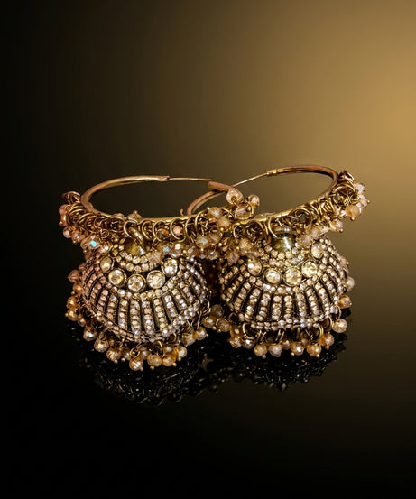 Champagne Crystal Jhumka Hoop Earrings (Bali Style)