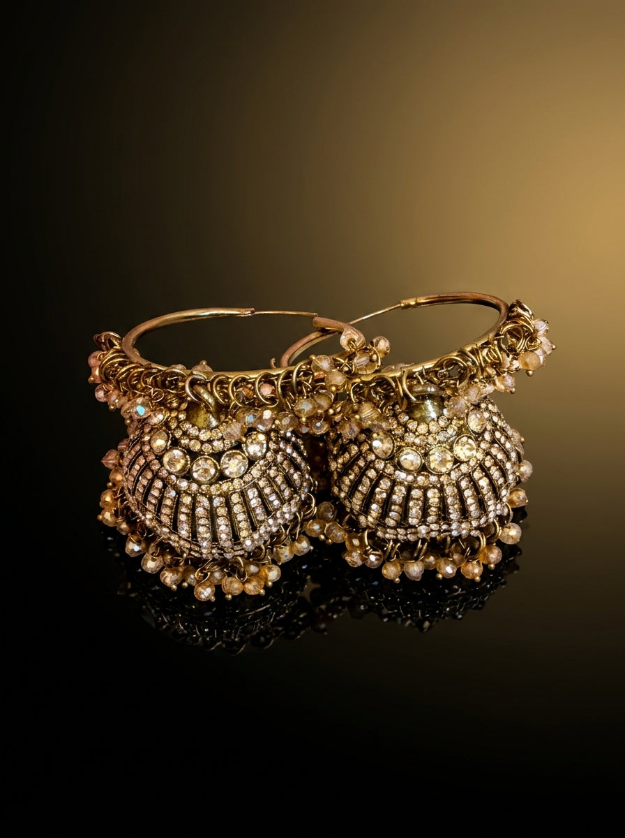 Champagne Crystal Jhumka Hoop Earrings (Bali Style)