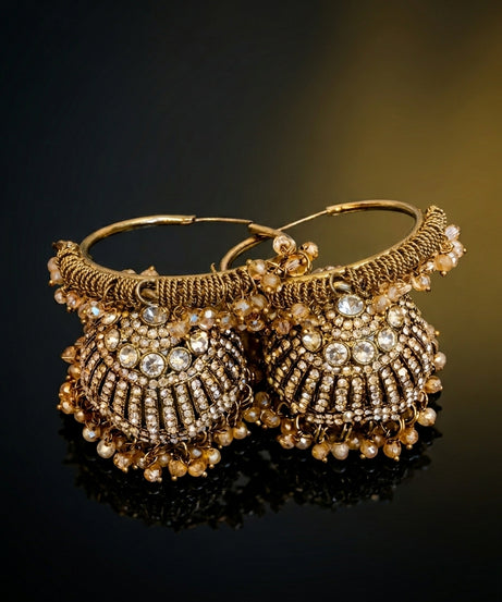 Champagne Crystal Jhumka Hoop Earrings (Bali Style)