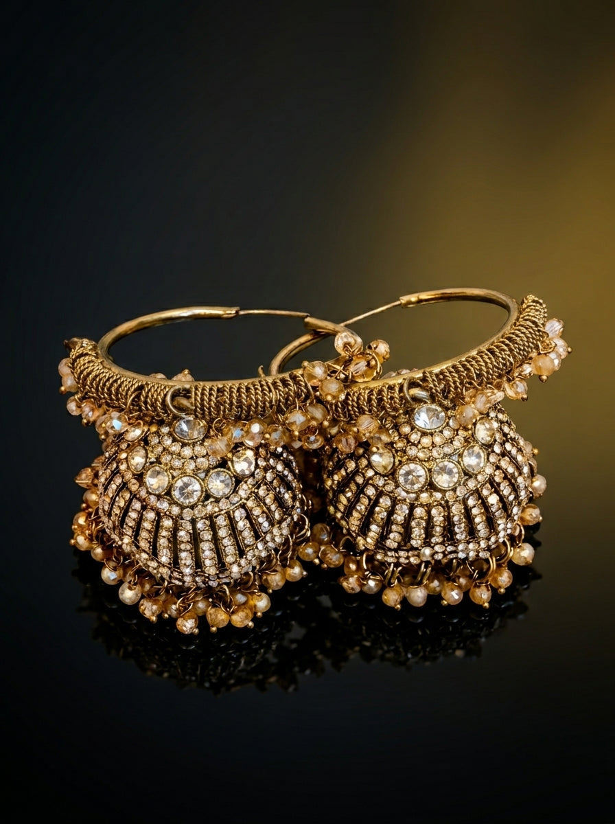 Champagne Crystal Jhumka Hoop Earrings (Bali Style)
