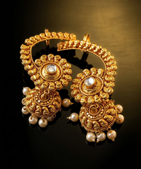 Antique Gold Bahubali / Jhumka Ear Cuff Set