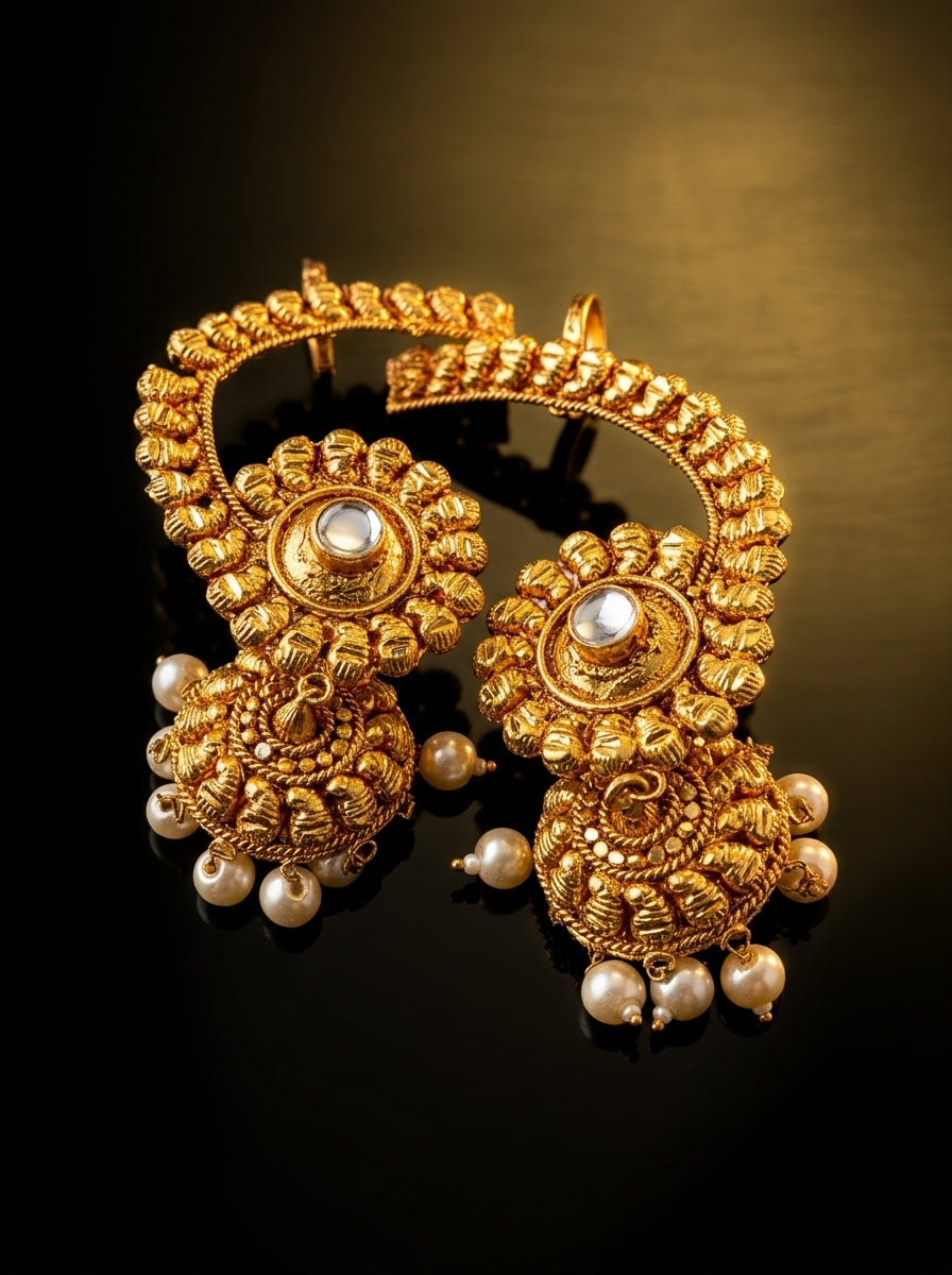 Antique Gold Bahubali / Jhumka Ear Cuff Set