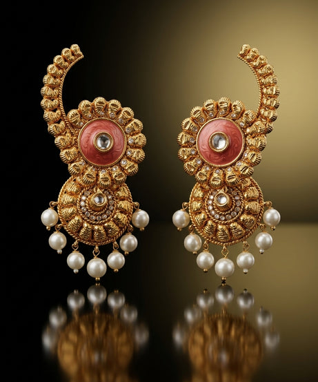 Antique Gold Bahubali / Jhumka Ear Cuff Set