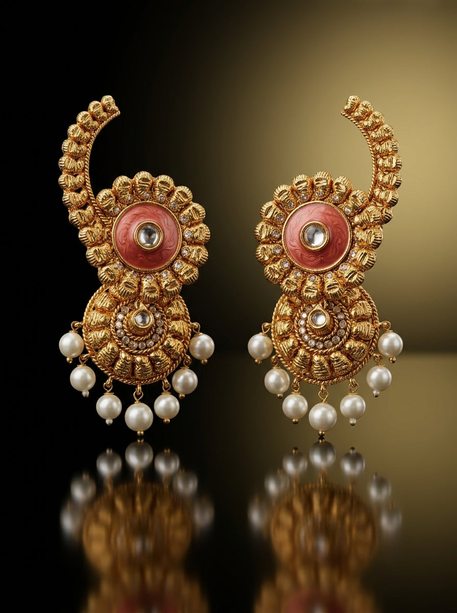 Antique Gold Bahubali / Jhumka Ear Cuff Set