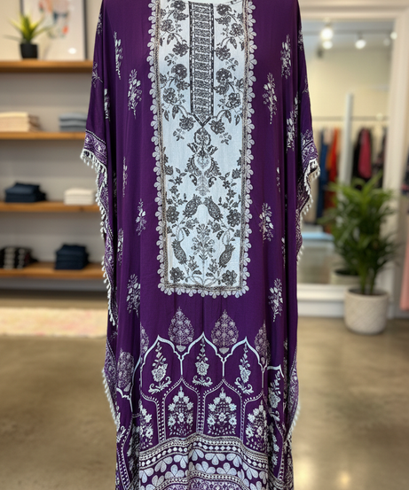 Royal Amethyst Resham Embroidered Kaftan Dress