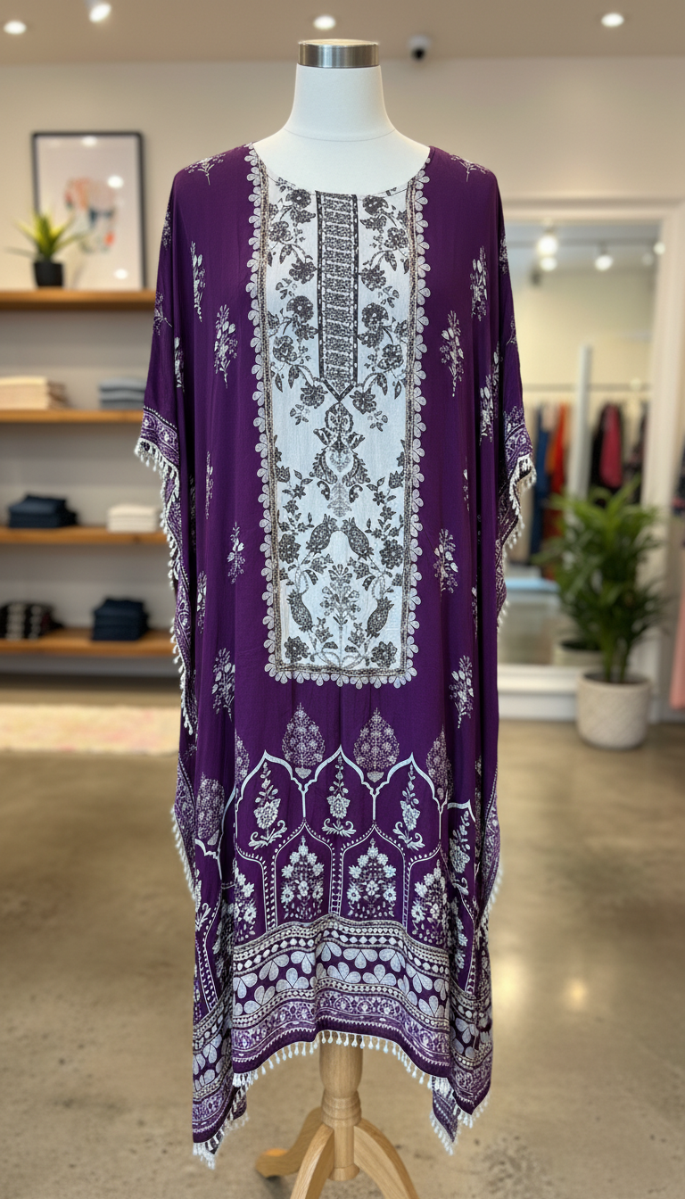 Royal Amethyst Resham Embroidered Kaftan Dress