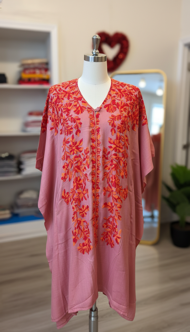 Rose Pink Floral Kaftan Kurta Set