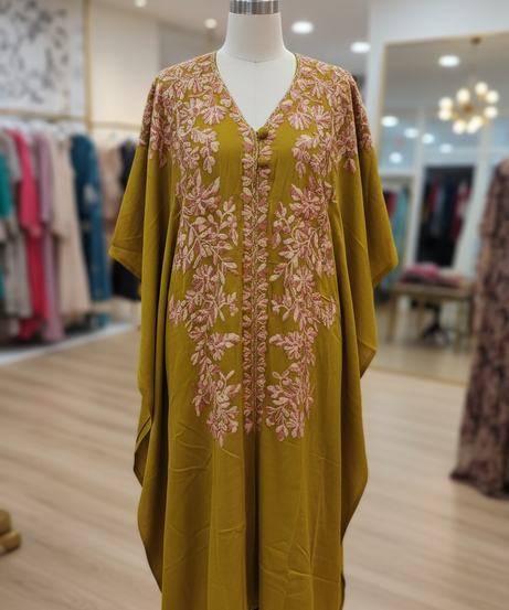 Olive Gold Floral Kaftan Kurta Set