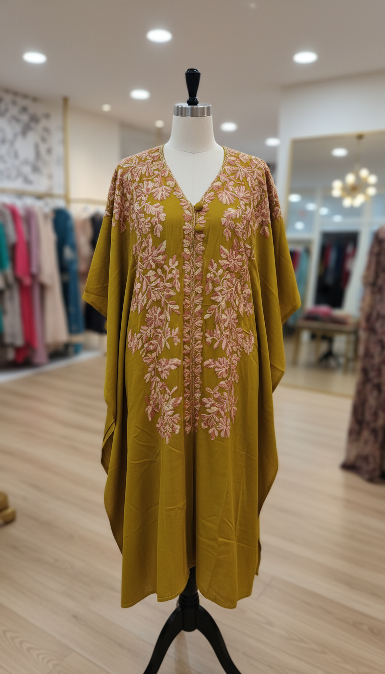 Olive Gold Floral Kaftan Kurta Set