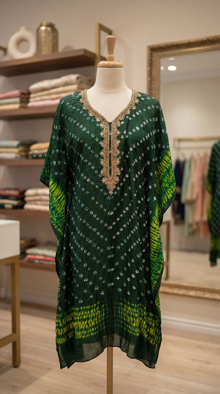 Emerald Bandhani Kaftan