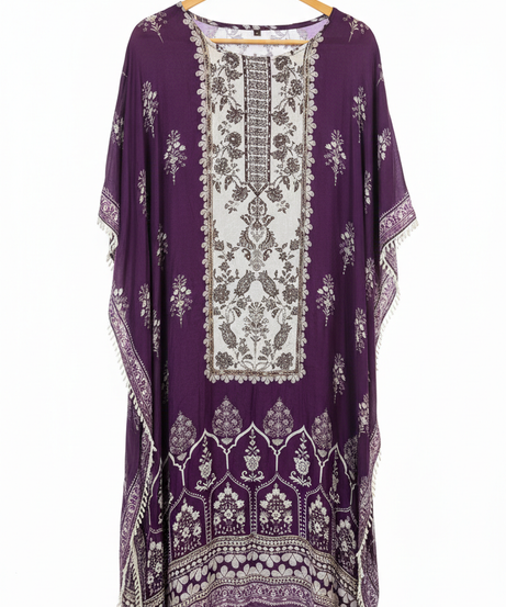 Royal Amethyst Resham Embroidered Kaftan Dress