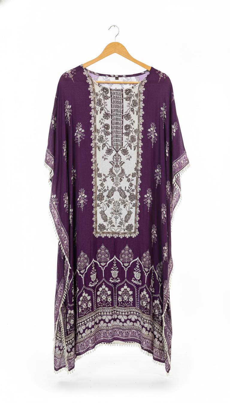 Royal Amethyst Resham Embroidered Kaftan Dress