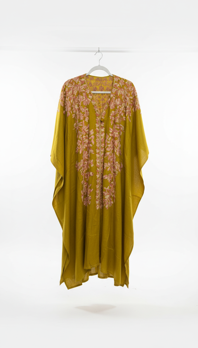Olive Gold Floral Kaftan Kurta Set