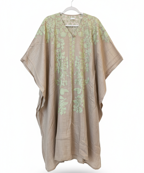 Beige & Mint Green Floral Kaftan Kurta