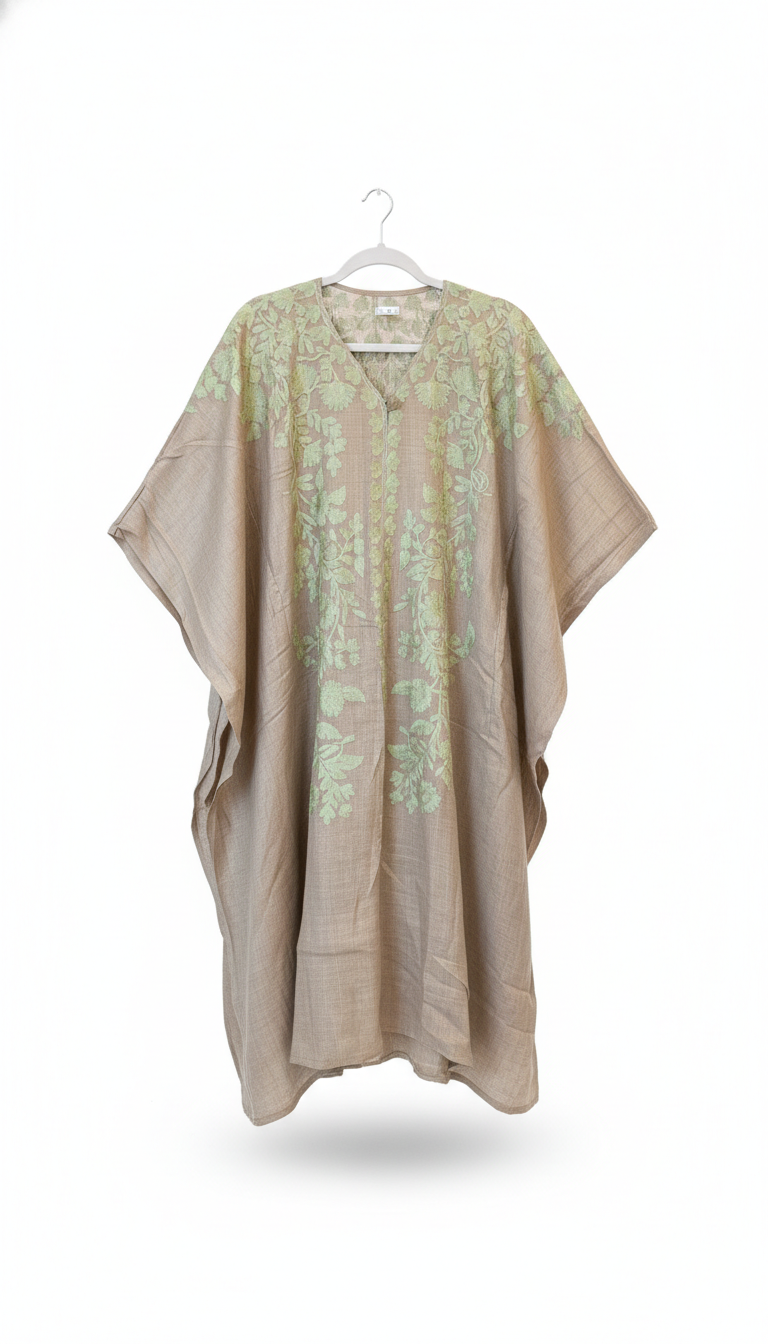 Beige & Mint Green Floral Kaftan Kurta